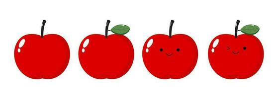 tekenfilm rood appels vector. schattig fruit karakters, kawaii appel tekenfilm vector
