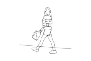 single een lijn tekening boodschappen doen Tassen en manden concept. doorlopend lijn trek ontwerp grafisch vector illustratie.