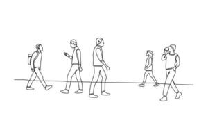 doorlopend een lijn tekening concept van een menigte van gelukkig mensen buitenshuis. single lijn trek ontwerp vector grafisch illustratie.