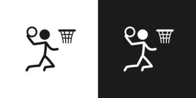 spelen basketbal icoon pictogram vector ontwerp. stok figuur Mens basketbal speler jumping maken een dunk vector icoon teken symbool pictogram