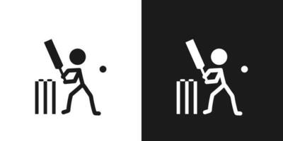 krekel icoon pictogram vector ontwerp. stok figuur Mens krekel speler of cricketspeler vector icoon teken symbool pictogram. knuppel, bal, stronken, borgtocht