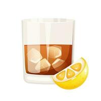 whisky in een glas versierd met plak van citroen. alcoholisch drinken vector illustratie.