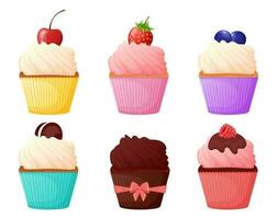 kleurrijk cupcakes met verschillend decoratie. snoepgoed vector illustratie.