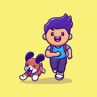 schattig jongen rennen met hond tekenfilm vector icoon illustratie. mensen dier icoon concept geïsoleerd premie vector. vlak tekenfilm stijl