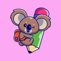 schattig koala slijtage rugzak en knuffel potlood tekenfilm vector icoon illustratie. dier onderwijs icoon concept geïsoleerd premie vector. vlak tekenfilm stijl