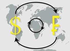 valuta uitwisseling franc dollar Aan wereld kaart achtergrond vector