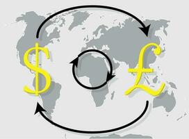 valuta uitwisseling pond sterling dollar Aan wereld kaart achtergrond vector