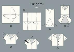 overhemd origami regeling zelfstudie in beweging model- Aan grijs achtergrond. origami voor kinderen. stap door stap hoe naar maken een schattig origami lap. vector illustratie.
