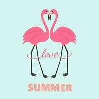 zomer flamingo paar geliefden, belettering leuze samenstelling vector