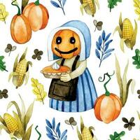 naadloos waterverf patroon Aan de thema van halloween. schattig wijnoogst afdrukken met pompoenen, dankzegging dag, herfst. vector