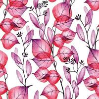 waterverf naadloos patroon met transparant bloemen en eucalyptus bladeren. magenta roze Purper afdrukken Aan wit achtergrond vector