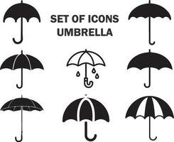 paraplu gemakkelijk icoon set, vector illustratie, zwart icoon van paraplu, paraplu gemakkelijk symbolen