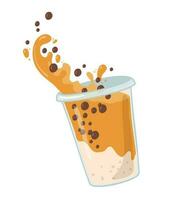 bubbel melk thee met tapioca parels. milkshake met plons vector illustratie