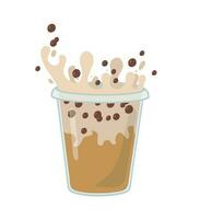 bubbel melk thee met koffie en tapioca parels. milkshake met plons vector illustratie. frap verkoudheid drinken