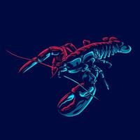 kreeft logo met kleurrijk neon lijn kunst ontwerp met donker achtergrond. abstract onderwater- dier vector illustratie.