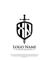 eerste xq brief met schild stijl logo sjabloon vector