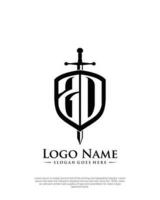 eerste zd brief met schild stijl logo sjabloon vector