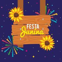 festa junina poster met zonnebloemen en decoratie vector