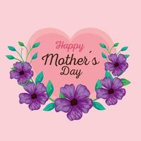 gelukkige moederdag kaart met hart en bloemendecoratie vector