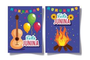 set poster van festa junina met decoratie vector