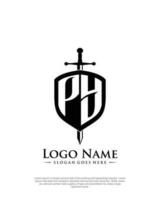 eerste py brief met schild stijl logo sjabloon vector