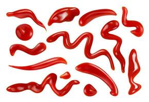 realistisch tomaat ketchup druppels, morsen of spatten vector