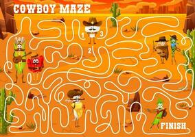 labyrint doolhof spel tekenfilm cowboy groenten vector