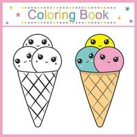 kleur boek voor kinderen ijs room kawaii, geïsoleerd contour illustratie vector