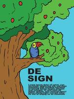 vogel en boom hand- tekening ontwerp vector