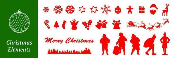 Kerstmis vector grafisch elementen set. de kerstman claus, elfen, bomen, bommen, bellen.