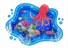 tekenfilm roze Octopus en zee papier snee, onderwater- vector