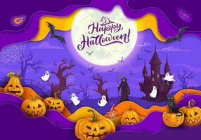 halloween papier besnoeiing banier met pompoen lantaarns vector