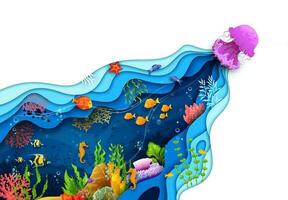 tekenfilm onderwater- zee landschap papier besnoeiing kunst vector