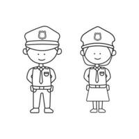 hand- getrokken kinderen tekening vector illustratie schattig mannetje en vrouw Politie officier tekens reeks vlak tekenfilm geïsoleerd