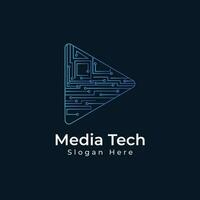 media tech logo ontwerp vector sjabloon met technologie Speel knop of video icoon symbool.