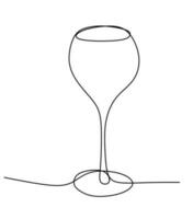 wijnglas een lijn kunst vector illustratie. hand- trek wijn glas voor Champagne geïsoleerd Aan wit achtergrond. wijn degustatie logo ontwerp, t shirt, alcohol fles omslag.