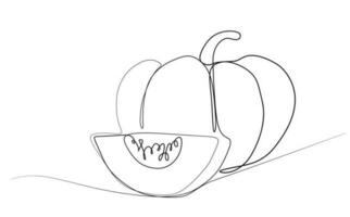 een lijn tekening pompoen. doorlopend lijn kunst vector groente illustratie. hand- getrokken halloween decoratief element. gezond voedsel concept voor kruidenier label, veganistisch op te slaan, boodschappen doen tas, t-shirt afdrukken.