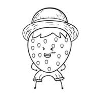 hand- getrokken schattig aardbei cosplay luffy mascotte karakter vector illustratie kleur kinderen tekenfilm clip art