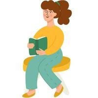 meisje, vrouw lezing een boek zittend Aan een stoel.lezen boeken minnaar. ontspannende tijd naar lezing. vector