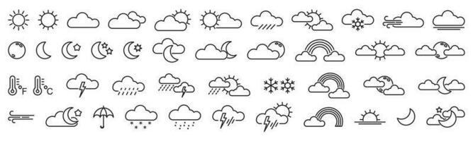 weer voorspelling, schets web icoon set, vector lijn pictogrammen verzameling. meteorologie symbolen vector illustratie. bewerkbare hartinfarct.