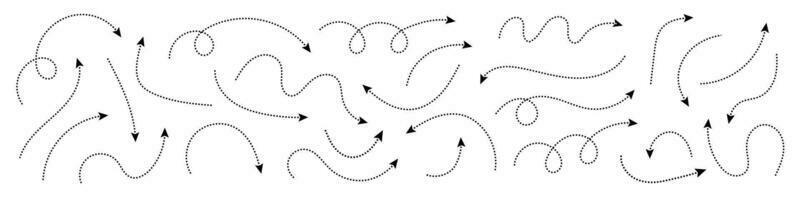 gebogen stippel pijl. zigzag pijl strepen ontwerp met stippel lijnen. vector illustratie.