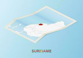 gevouwen papier kaart van Suriname met naburig landen in isometrische stijl. vector