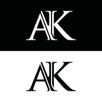 brief ak vector logo ontwerp sjabloon, monogram logo in wit kleur en zwart achtergrond.