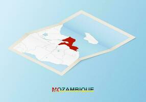 gevouwen papier kaart van Mozambique met naburig landen in isometrische stijl. vector