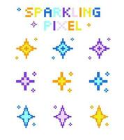 kleurrijk fonkeling pixel schattig sprankelend pixel helder fonkeling ster, sterren, schitteren, schittert. sterrenhemel lucht pixel vector