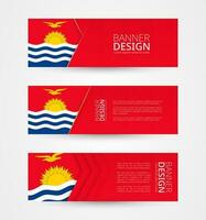 reeks van drie horizontaal banners met vlag van kiribati. web banier ontwerp sjabloon in kleur van Kiribati vlag. vector