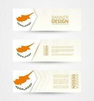 reeks van drie horizontaal banners met vlag van Cyprus. web banier ontwerp sjabloon in kleur van Cyprus vlag. vector