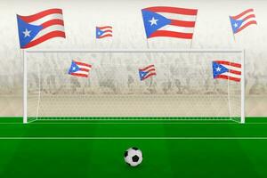 puerto rico Amerikaans voetbal team fans met vlaggen van puerto rico juichen Aan stadion, straf trap concept in een voetbal wedstrijd. vector