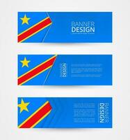 reeks van drie horizontaal banners met vlag van dr Congo. web banier ontwerp sjabloon in kleur van drc vlag. vector