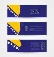 reeks van drie horizontaal banners met vlag van Bosnië en herzegovina. web banier ontwerp sjabloon in kleur van Bosnië vlag. vector